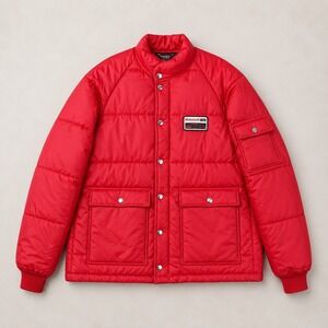 Vintage Ford Motorcraft Puffer Jacket Mens Medium Red Racing 70s Dunbrooke USA